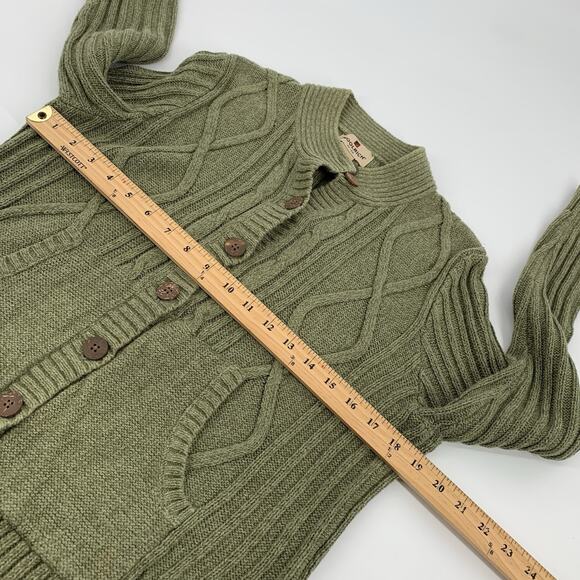 Woolrich Chunky Ribbed Cable Knit Button Down Cardigan Sweater Large Light Green - Picture 6 of 7